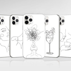 Women One Line Art Phone Case Art Drawing Cover fit for iPhone 16 Pro Max 15 14 13 12 11 XS Plus Samsung S25 S24 A55 A54 Pixel 9 Pro 8