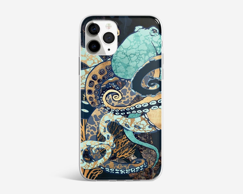 Octopus Phone Case Sea Animals Cover fit for iPhone 14 Pro, 13, 12, 11, XR, 8+, 7 & Samsung S23, S22, A53, A51, Huawei P20, P30 Lite