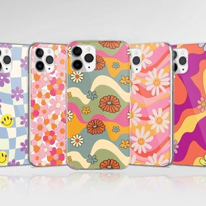 Coque de téléphone rétro groovy pour iPhone 16 Pro Max 15 14 13 12 11 XS Plus Samsung S25 S24 A55 A54 Pixel 9 Pro 8