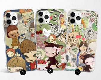 Esthetische Yoshitomo Nara-telefoonhoes geschikt voor iPhone 17 Pro Max, 16e, 15, 14, 12 en Samsung S25 Ultra, S24 FE, A56, Pixel 9 Pro 8