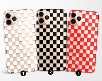 Clear Checkered Phone Case Transparent Checkerboard Pattern Cover fit for iPhone 17 Pro Max, 16e, 15, 14, 12 & Samsung S25 Ultra, S24, A56