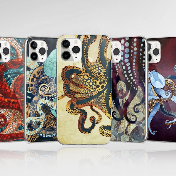 Octopus Phone Case Sea Animals Cover fit for iPhone 15 Pro Max, 14, 13, 12, 11, XR, 8+, 7 & Samsung S23, S22, A14, A54