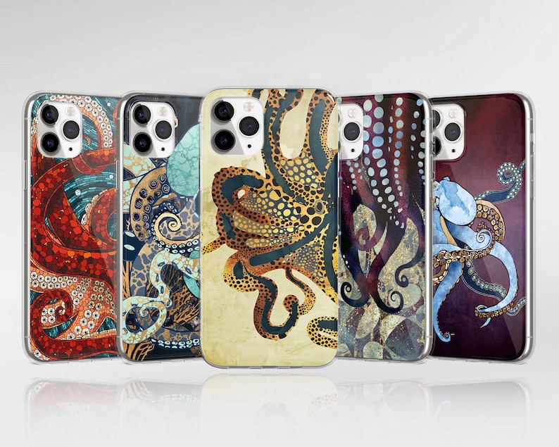 Octopus Phone Case Sea Animals Cover fit for iPhone 14 Pro, 13, 12, 11, XR, 8+, 7 & Samsung S23, S22, A53, A51, Huawei P20, P30 Lite