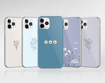 Cute Flowers Phone Case Minimalist Cover adapté pour iPhone 15 Pro Max, 14, 13, 12, 11, XR, 8+, 7 et Samsung S23, S22, A14, A54