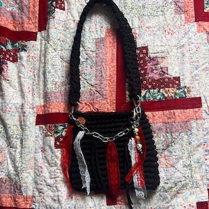 The Mini Crossbody Bag in Black. Handmade Crochet Bag.