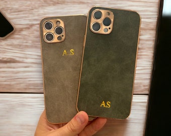 Funda de teléfono en relieve con nombre personalizado - Funda de cuero personalizada para iPhone 15, 14, 13, 12, 11, Pro Max Plus Funda grabada Funda personalizada