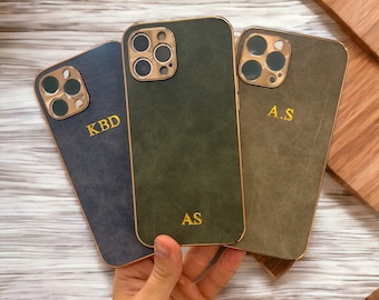 Custom Name Embossed Phone Case - Personalised Leather Case for iPhone 15, 14, 13, 12, 11,, Pro Max Plus Engraved Case Personalised Case
