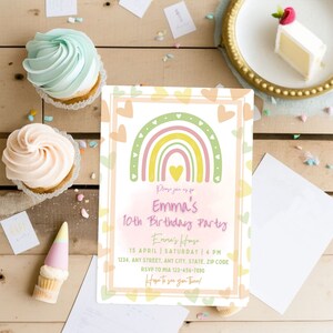 Rainbow Birthday Invitation, Boho, Rainbow Party Invite Rainbow, Any age, Editable Printable Download, Girl Birthday, Instant Download