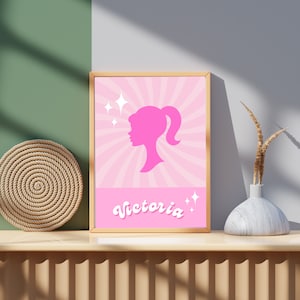 Doll Personalized Name Wall Art Barb Poster Custom Digital Download Girls Bedroom Decor Pink Doll Birthday Prints
