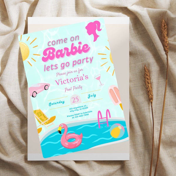 Pool Party Invitation, Summer Party Invite, Editable Template, Girl Pool Party Invite, Canva Template, Any Age, Bachelorette Pool Party