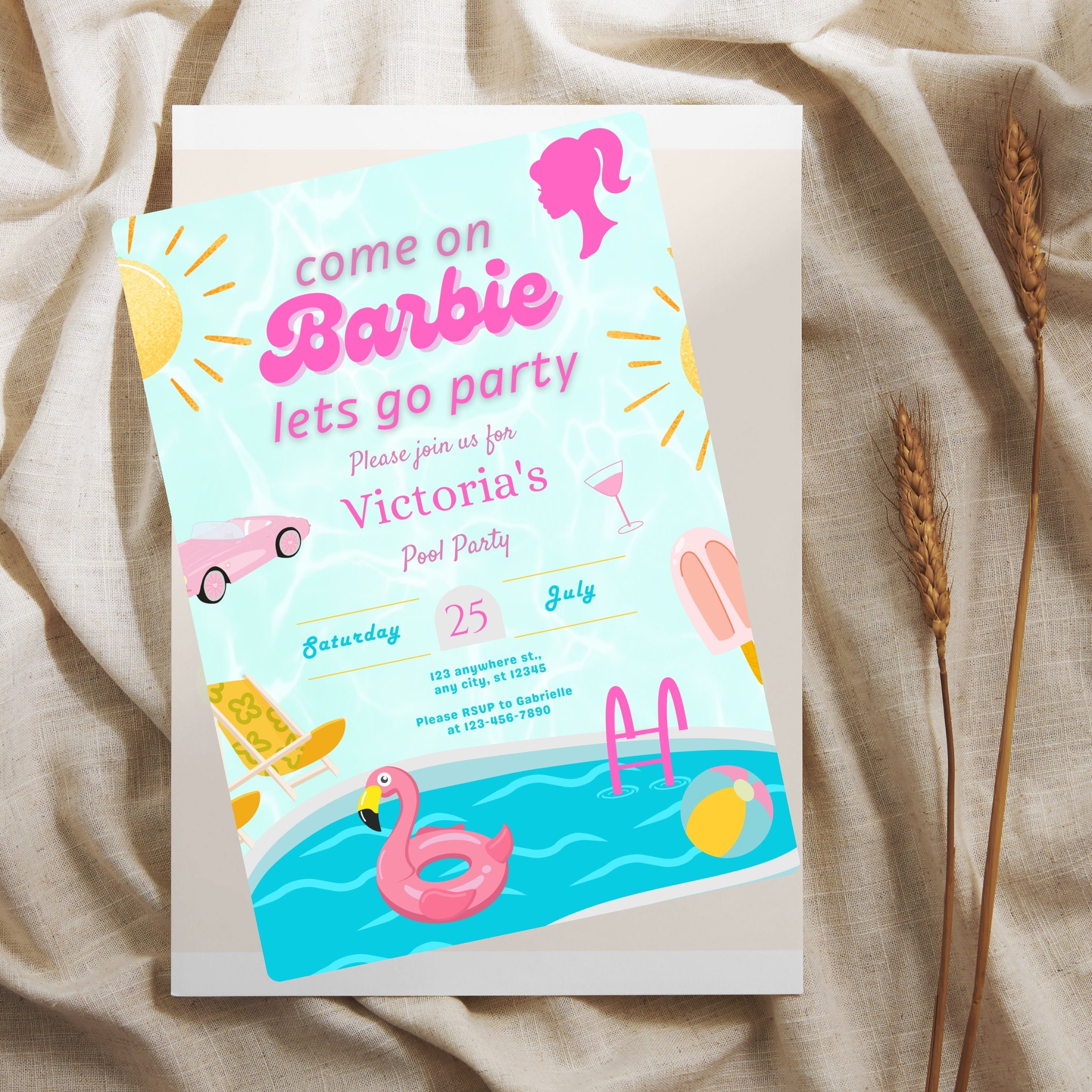 Pool Party Invitation Summer Party Invite Editable Template Girl Pool Party Invite Canva Template Any Age Bachelorette Pool