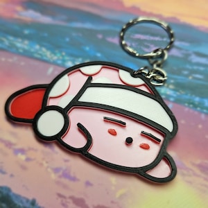 Sleeping Kirby Inspired Kawaii Sleepy Keychain Keyring Cute Hanger Charm Accessory Keys