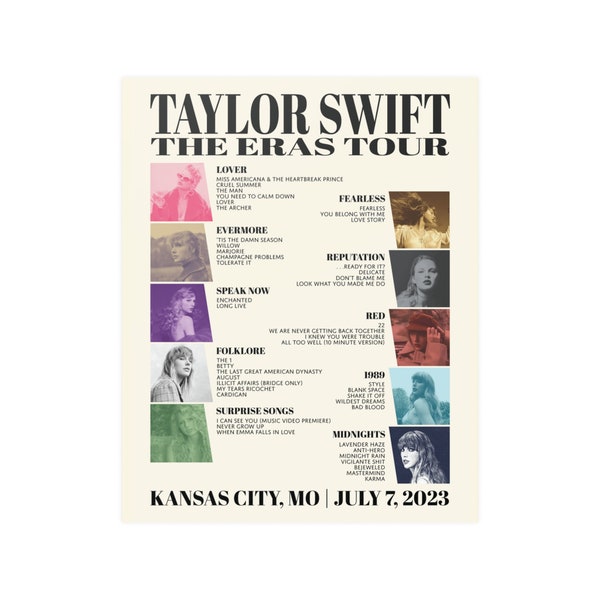 Kansas City, MO Night 1 | Taylor Swift Eras Tour Setlist Poster | 2023 Concert Poster | Eras Tour Merch | Wall Decor