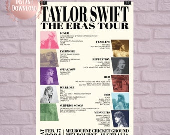 Melbourne, Australia Night 2 | Eras Tour Setlist Poster | 2024 Concert Poster | Tour Merch | Wall Art | Digital Download