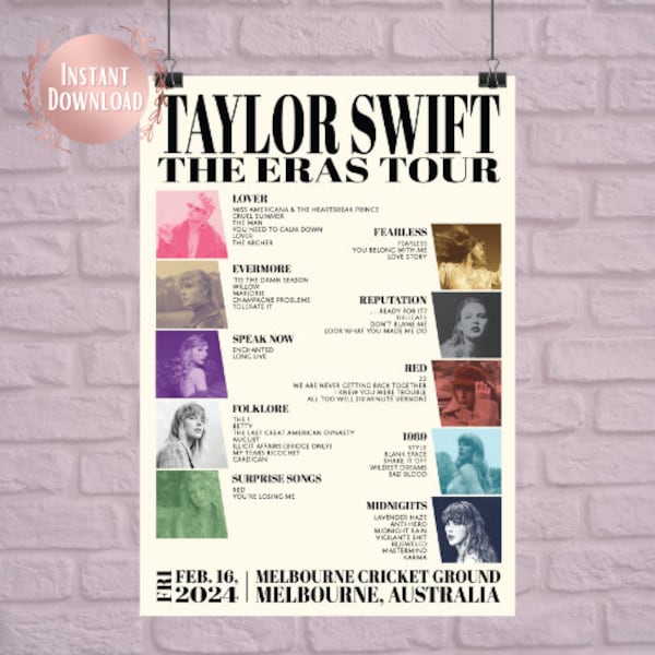 Melbourne, Australia Night 1 | Eras Tour Setlist Poster | 2024 Concert Poster | Tour Merch | Wall Art | Digital Download