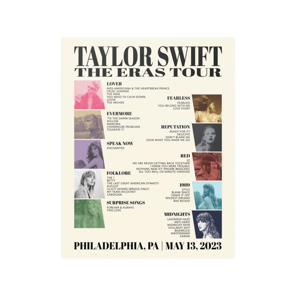 Philadelphia, PA Night 2 | Taylor Swift Eras Tour Setlist Poster | 2023 Concert Poster | Eras Tour Merch | Wall Decor