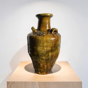 Large Tamegroute Pottery Vase, Handmade Moroccan Ceramic Vase, Ochre Decorative Vase, Rustic Home Decor, Moroccan Art, Unique Statement Vase