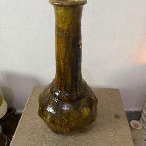 Vintage Brown Tamegroute Vase – Grand Vase in Céramique Artisanale Marocaine – Pièce Unique – Décoration Bohème & Authentique