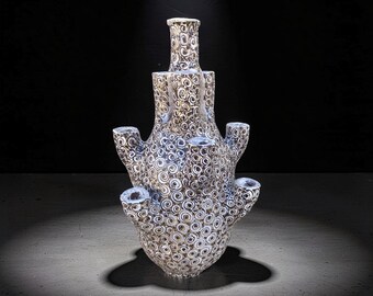 Grande lampadario con motivo all'henné marocchino – Portacandele in ceramica fatto a mano – Decorazione artigianale in stile Tamegroute – Elemento d'arredo boho di grande impatto