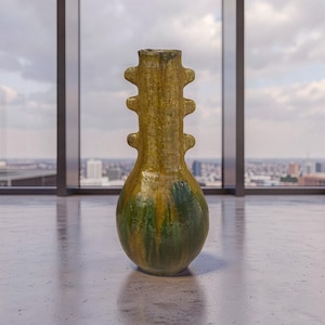 Large Tamegroute Vase 48 cm / Handmade Moroccan Ceramic Vase | Green & Mustard Yellow Glazed Pottery Sculptural Floor Vase | Authentic