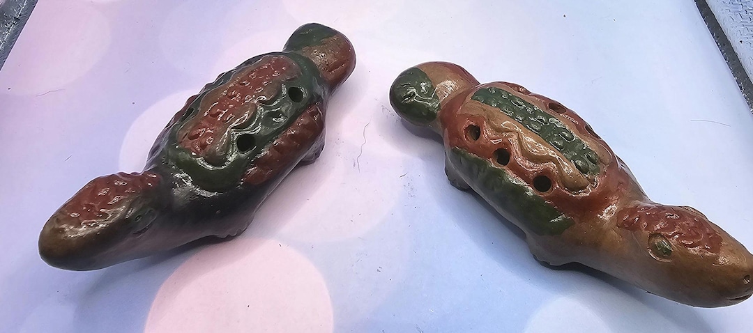 Set of 2clay Pottery Animal Flute Whistles Handmade Pre-columbian Style ...