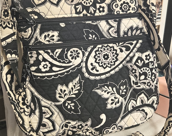 Vera Bradley crossbody bag in a gray and black paisley design