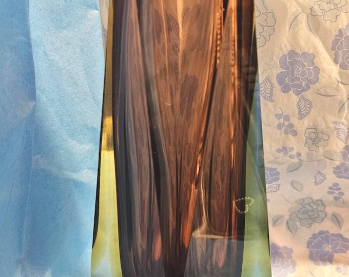 Rare Mandruzzato Murano vase, Double Sommerso, Faceted glass, Grey & Amber A3/10
