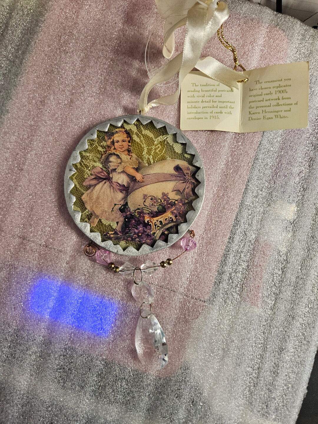 Vintage Beloved Times by Silvestri Plaque Angel Ornaments Set of 2 C1