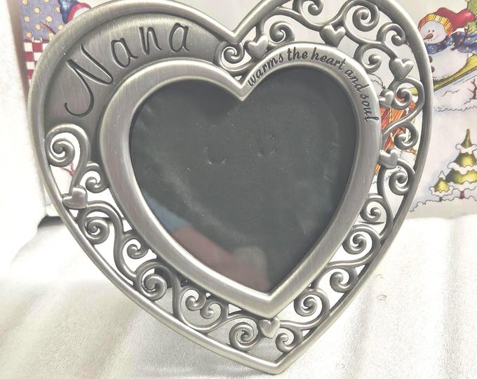 Malden Pewter Picture Frame with a floating heart and "Nana" written across the top.