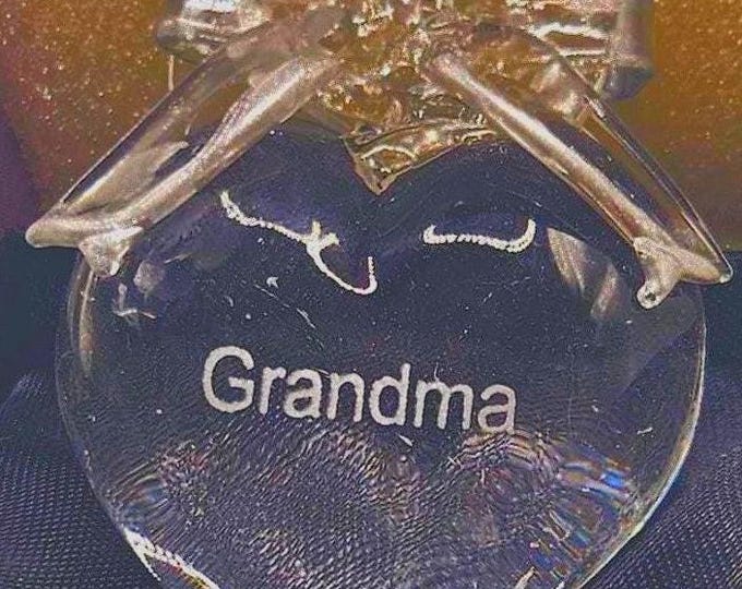 Vintage Crystal Heart Ornament: Grandma Gift in Original Box B2/9
