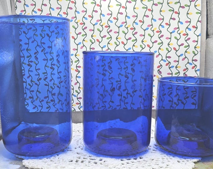 Vintage set of 3 cobalt Tealight candle holders B1/17