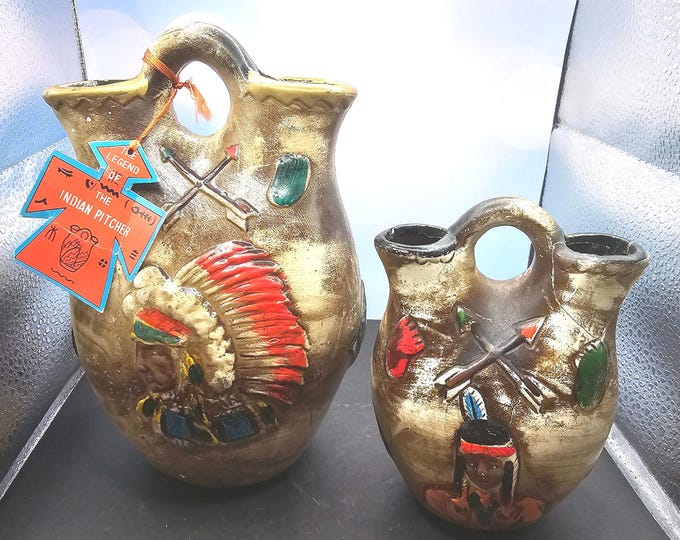 Native American Navajo Fine Etched Horsehair Wedding Vase Set of 2 F8/13