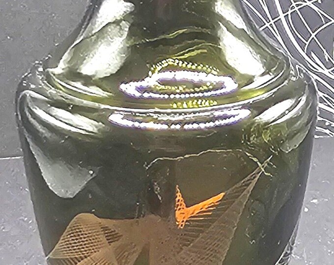 Midcentury Modern Green Smoked Glass Bud Vase Wheatonware MCM Atomic Gold 5.75” F3/25