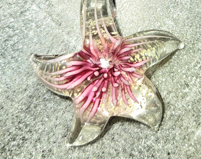 Handmade MuranoPink and White Starburst Blown Glass Star Fish Pendant. (Shelf Basket)