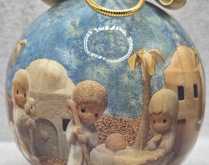 Vintage Precious Moments Paper Mache Nativity Ball Ornament Precious Moments Enesco Christ Jesus Decoupage Box2/18