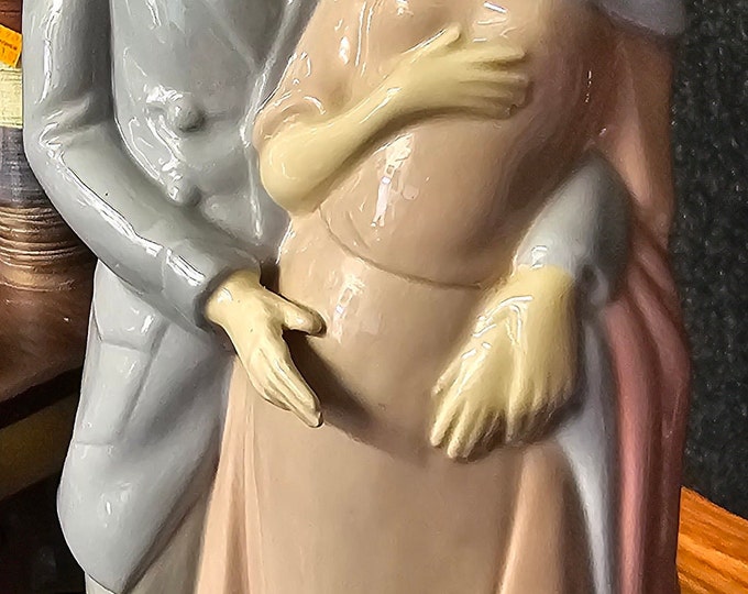 Vintage Lladro Porcelain Figurine: Large Glazed Couple, Spain, 1960s.