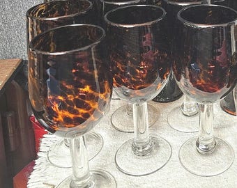 1970s Mid-Century Hollywood Regency Boho Handblown Tortoise Barware 20 beautiful glasses