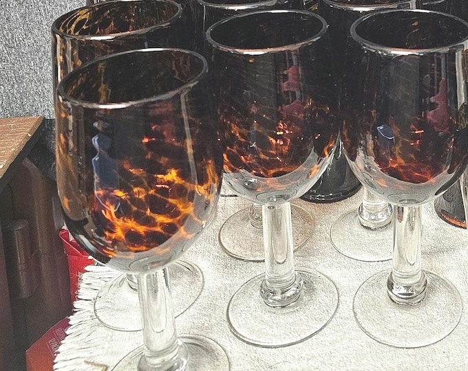 1970s Mid-Century Hollywood Regency Boho Handblown Tortoise Barware 20 beautiful glasses