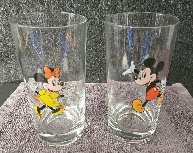 Disney Mickey Minnie vintage glass set / 1970's vintage glasses / Libbey [New]