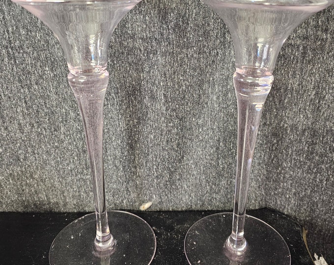Hand blown Oneida Pink Lead Crystal Glass Candlestick Taper Candle Holders C4/2