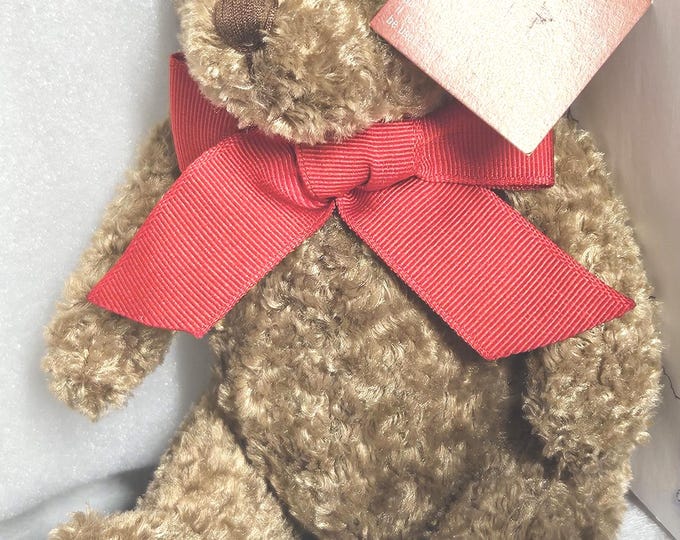 Vintage Lenox Stuffed Brown Teddy Bear with a Bright Red Bow around Its Neck C5/30