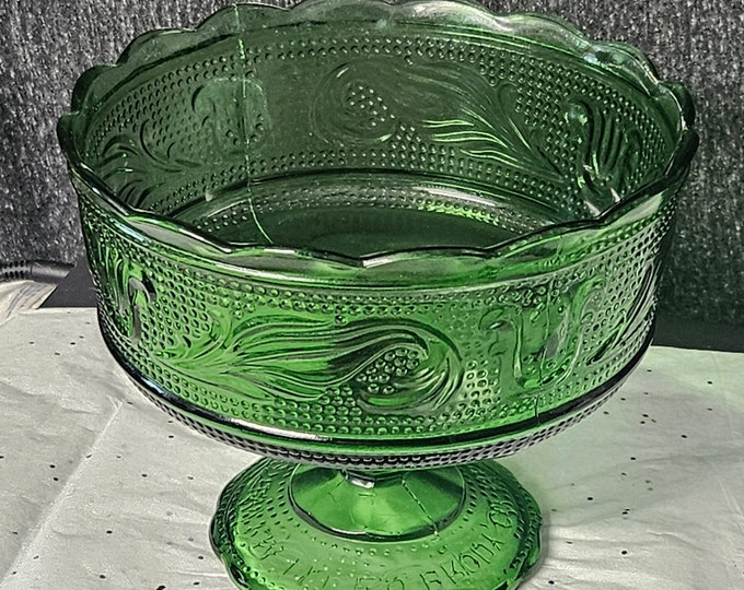 Vintage EO Brody M6000 Emerald Green Glass Vintage Compote Pedestal Candy Dish Cleveland