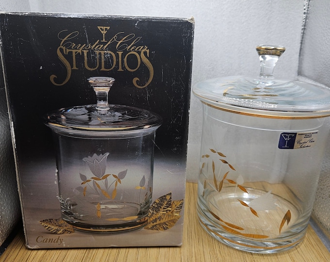 Vintage heavy tulip design APOTHECARY type jar in orginal box C4/6