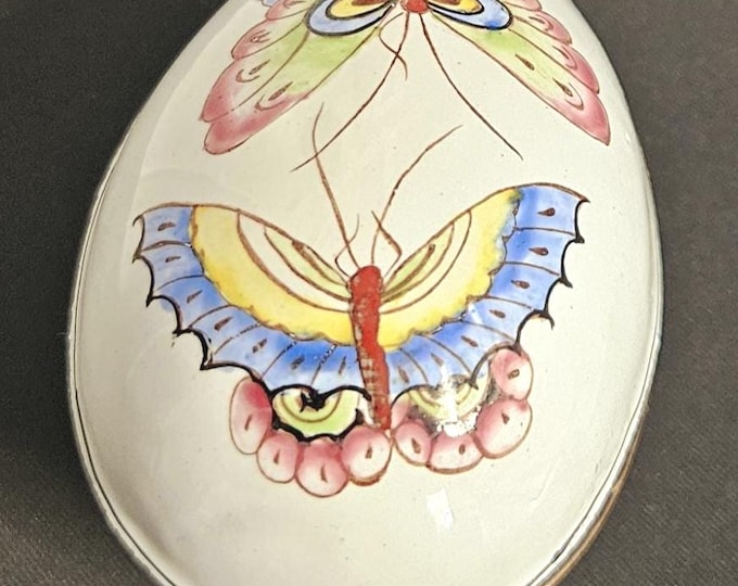 Antique Hand Painted Enamel On copper Floral Egg French B8/8