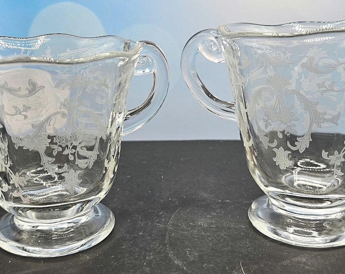 Vintage Fostoria Crystal Glass Romance Pattern Etched Cream and Sugar Bowl Set F6/24