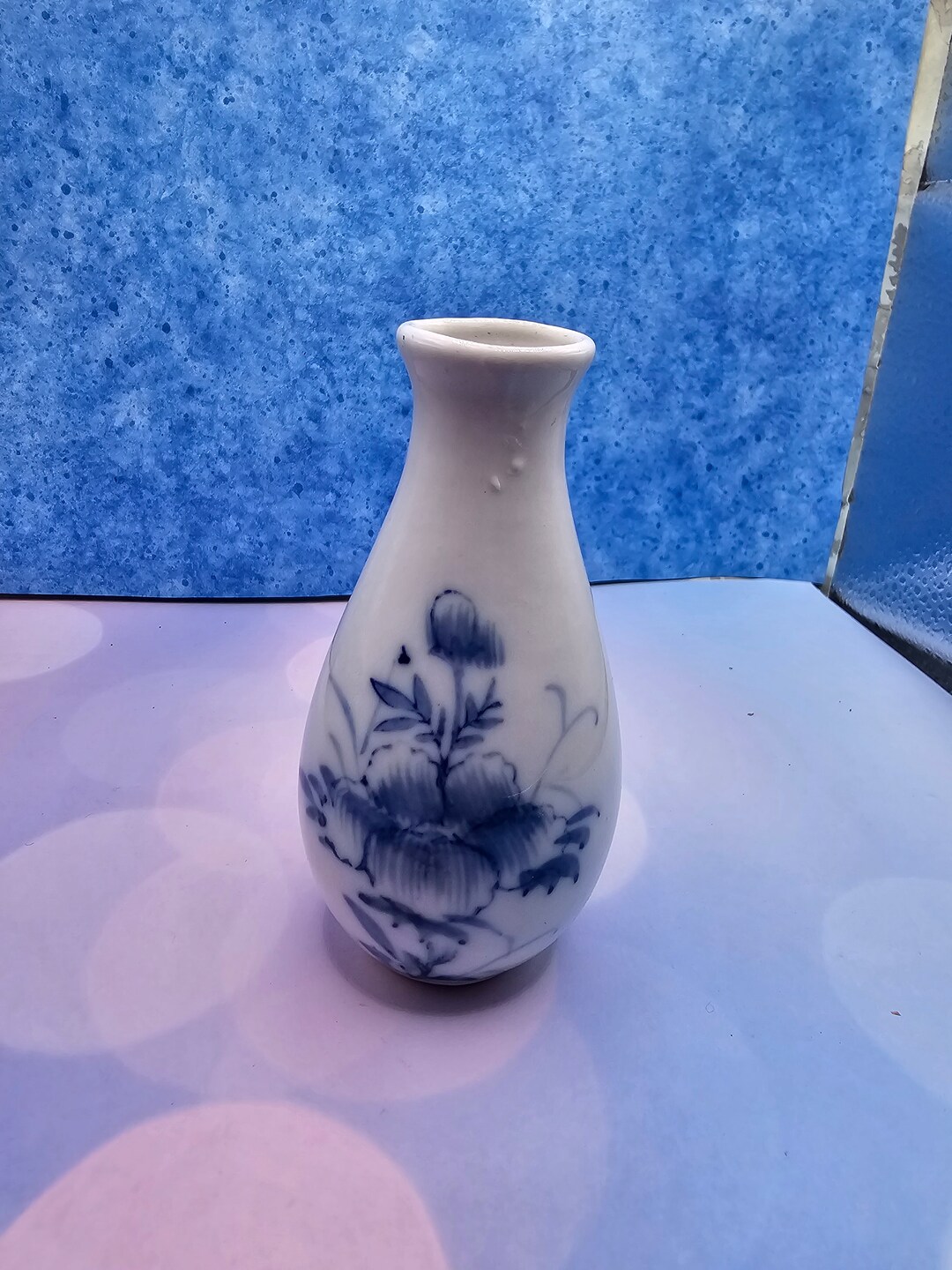 Rare Ceramic Vintage Hand Painted Blue and White Bud Vase - Etsy