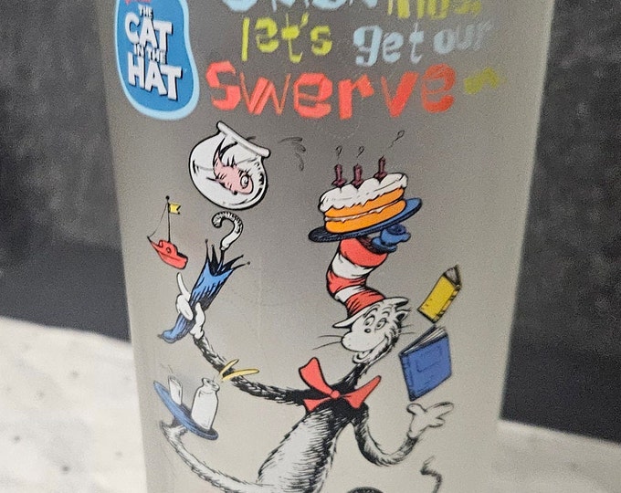 Vintage drinking glass, Cat and the Hat, frosted  D3/15