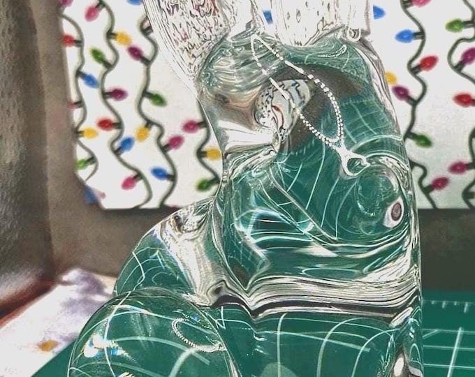 Vintage Clear Glass Bunny Paperweight B1/28