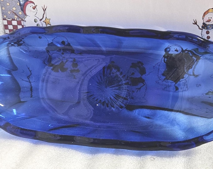 Cobalt Blue Glass Desert Banna Split Dish Anchor Hocking C5/01