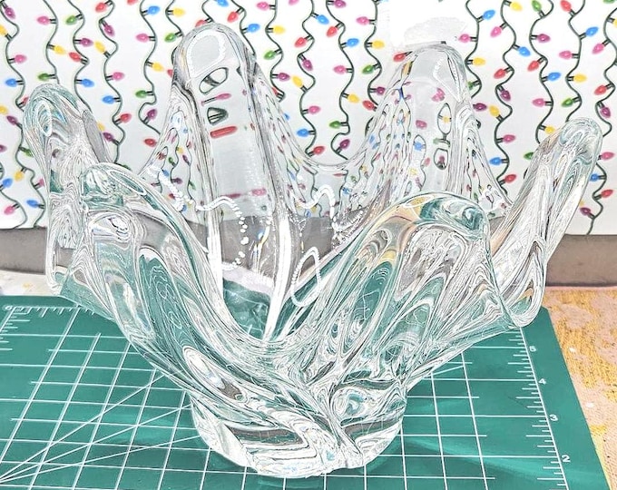 Vintage Vannes Le Chatel France Abstract Crystal Glass Vase or Candle Holder